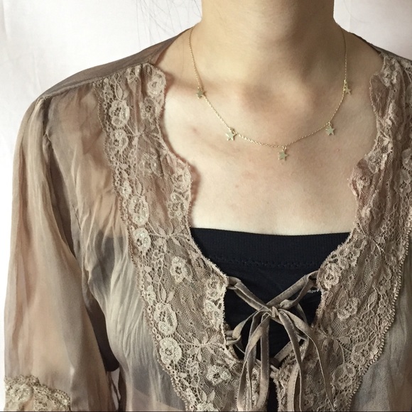 SHEER LACY LACE-UP BLOUSE - Picture 4 of 5